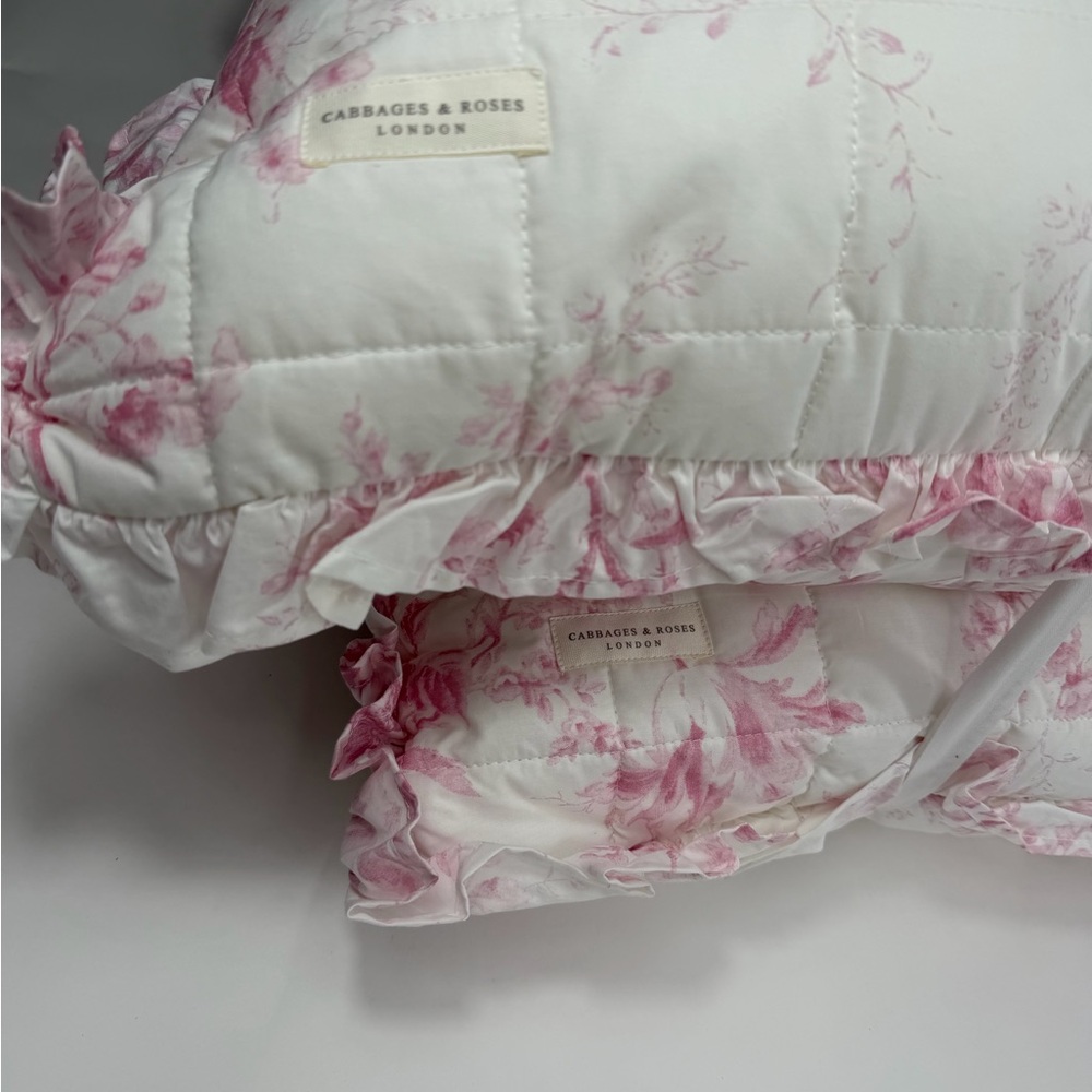 2 Elegant Pink Floral Euro Shams Ruffles Cabbages & Roses London ~ Raspberry - Picture 8 of 16
